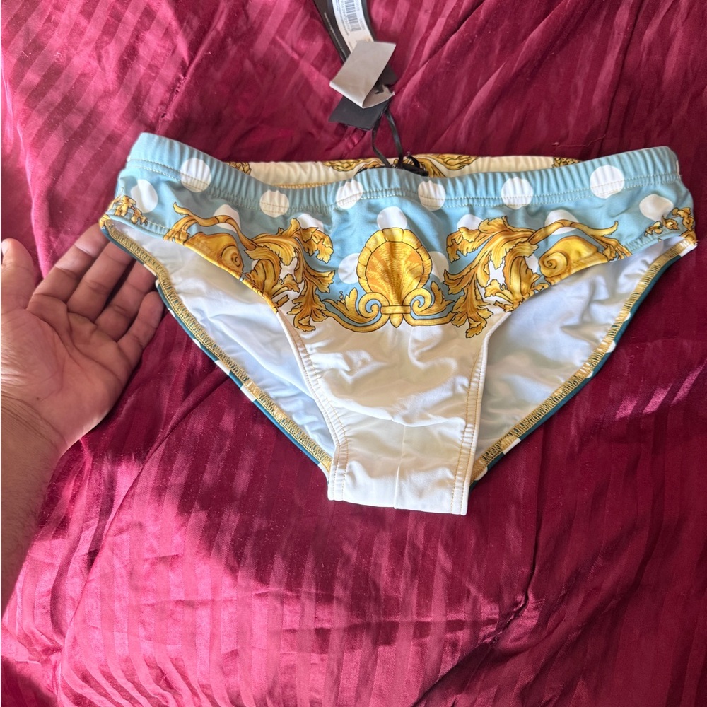 Versace Blue and Gold Swimwear
